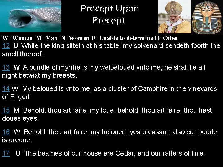 Precept Upon Precept W=Woman M=Man N=Women U=Unable to determine O=Other 12 U While the