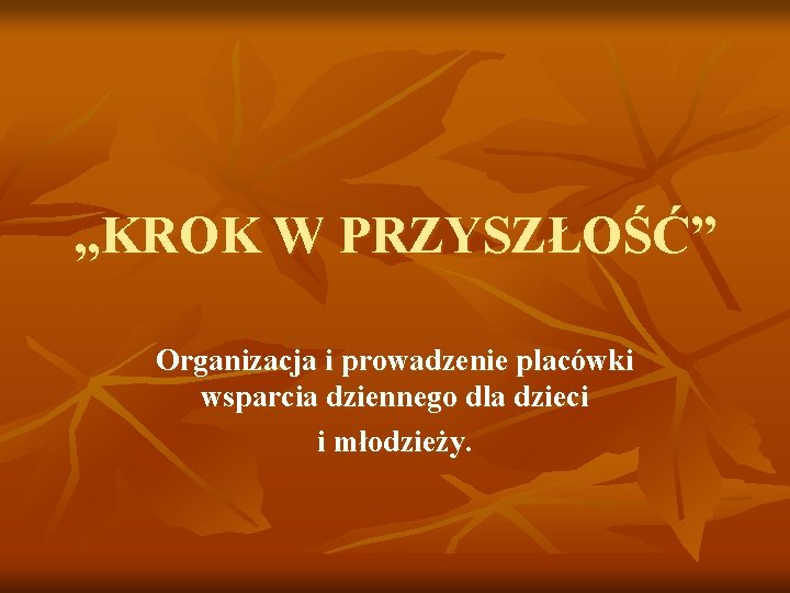 „KROK W PRZYSZŁOŚĆ” Organizacja i prowadzenie placówki wsparcia dziennego dla dzieci i młodzieży. 