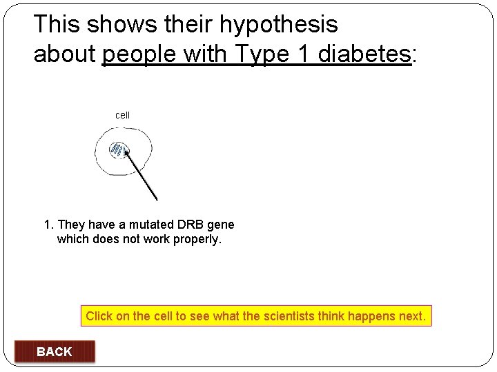 This shows their hypothesis about people with Type 1 diabetes: cell 1. They have