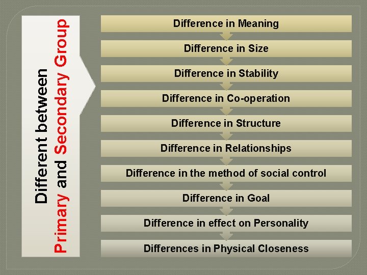 Different between Primary and Secondary Group Difference in Meaning Difference in Size Difference in