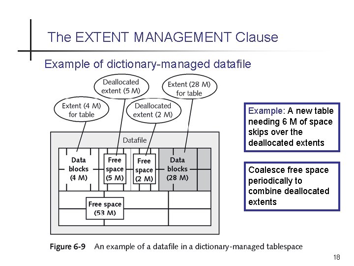 The EXTENT MANAGEMENT Clause Example of dictionary-managed datafile Example: A new table needing 6 The EXTENT MANAGEMENT Clause Example of dictionary-managed datafile Example: A new table needing 6