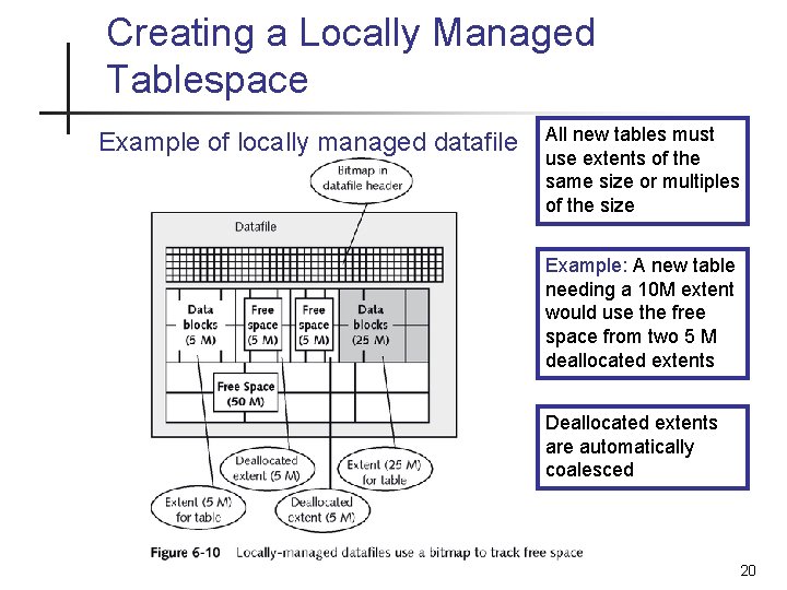 Creating a Locally Managed Tablespace Example of locally managed datafile All new tables must Creating a Locally Managed Tablespace Example of locally managed datafile All new tables must