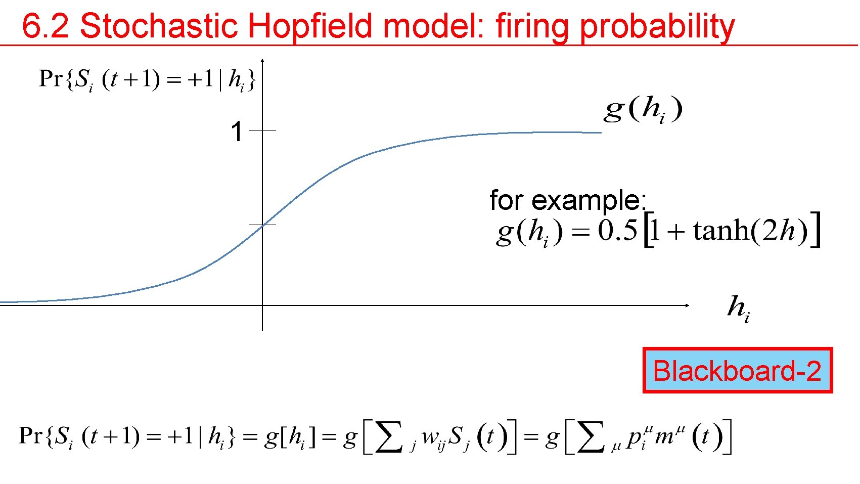 6. 2 Stochastic Hopfield model: firing probability 1 for example: Blackboard-2 