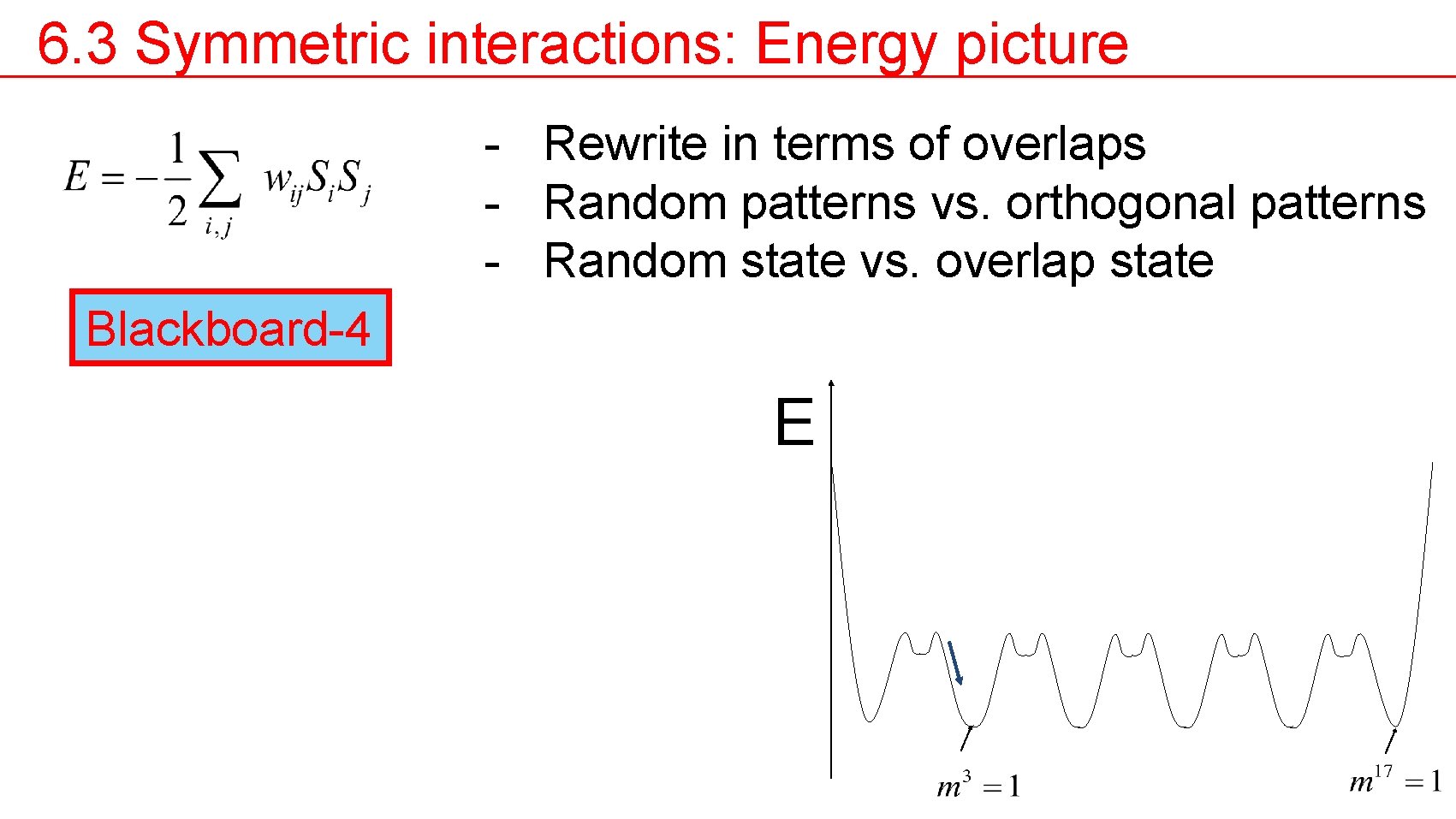 6. 3 Symmetric interactions: Energy picture - Rewrite in terms of overlaps - Random