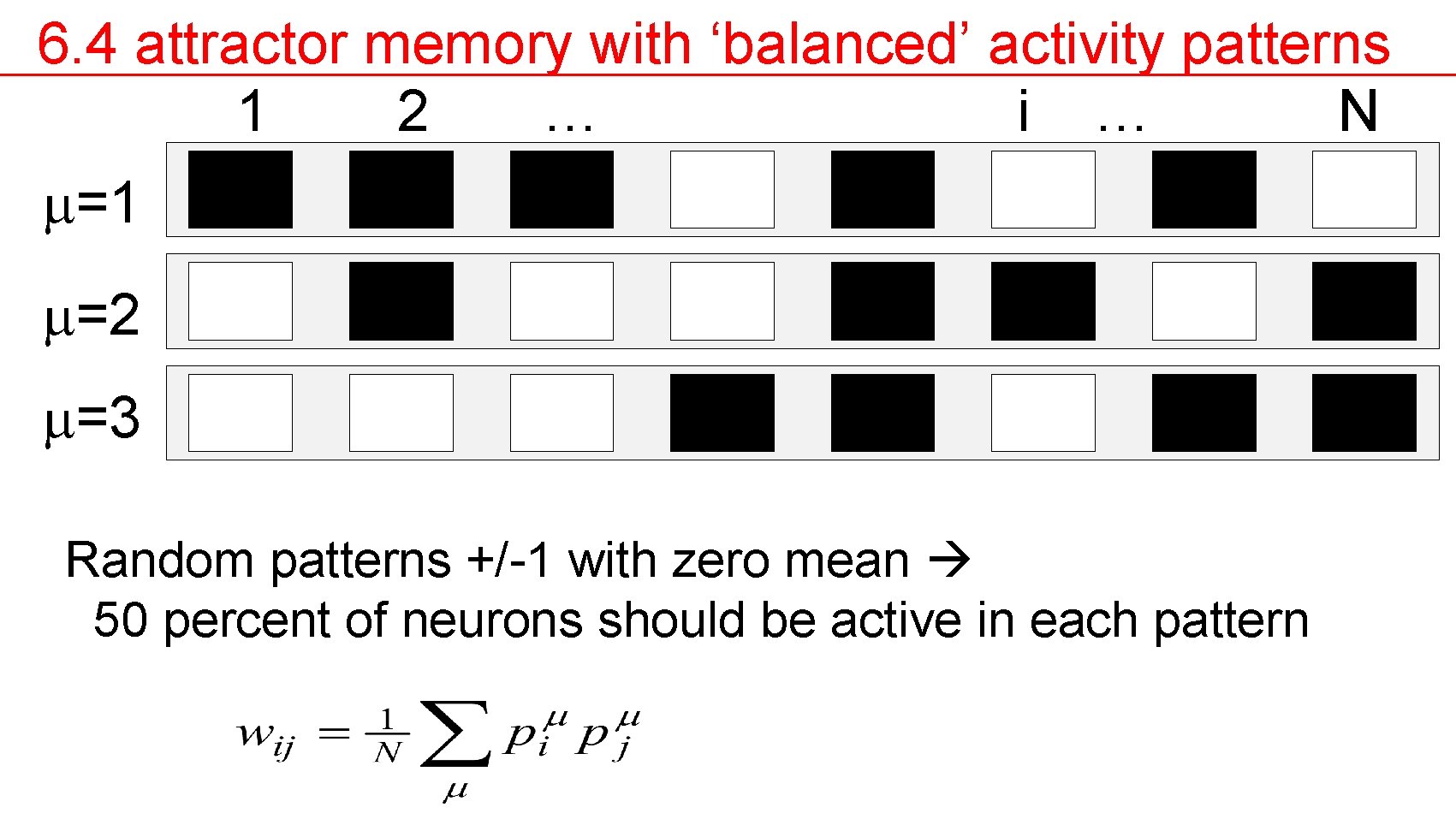 6. 4 attractor memory with ‘balanced’ activity patterns 1 2 … i … N