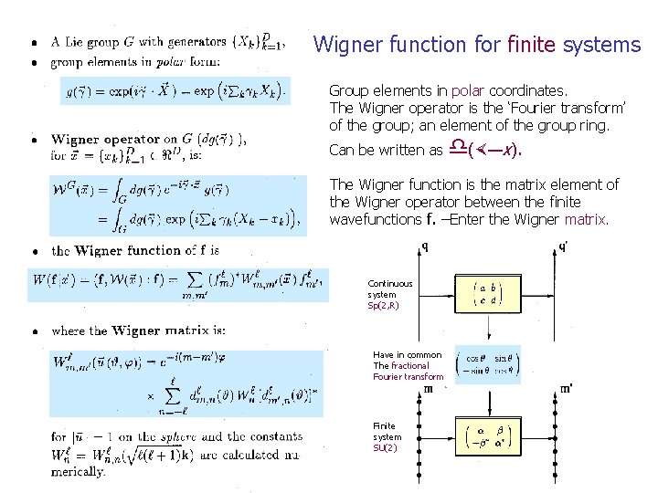 Wigner function for finite systems Group elements in polar coordinates. The Wigner operator is
