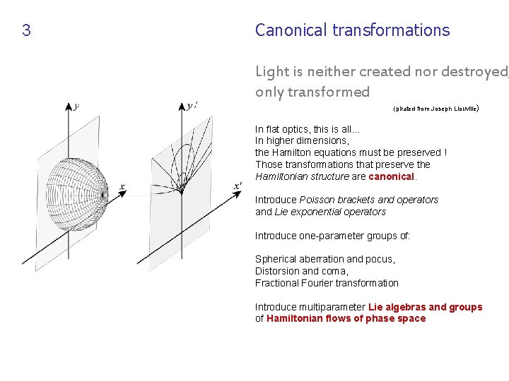 Canonical transformations 3 ’ ’ Light is neither created nor destroyed, only transformed (pirated