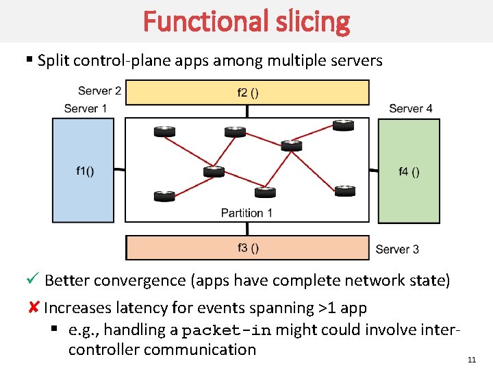 Functional slicing § Split control-plane apps among multiple servers ü Better convergence (apps have