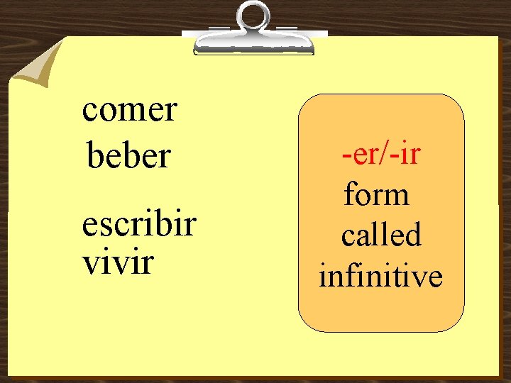 comer beber escribir vivir -er/-ir form called infinitive 