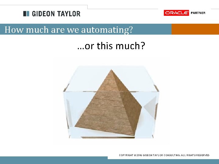 How much are we automating? …or this much? COPYRIGHT © 2016 GIDEON TAYLOR CONSULTING.