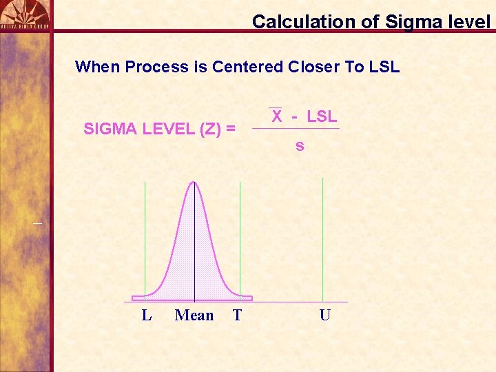 Calculation of Sigma level When Process is Centered Closer To LSL SIGMA LEVEL (Z)