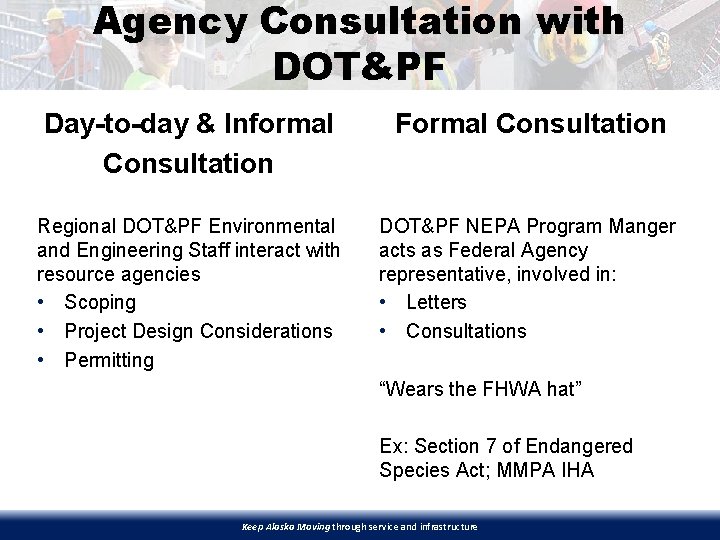 Agency Consultation with DOT&PF Day-to-day & Informal Consultation Formal Consultation Regional DOT&PF Environmental and