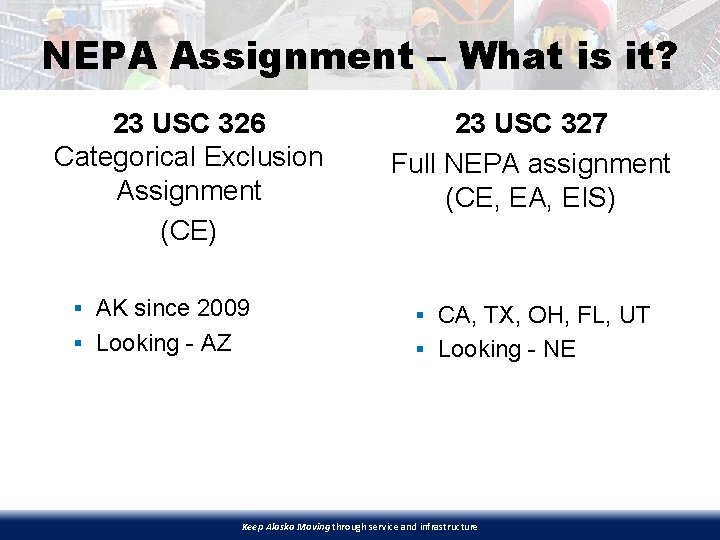 NEPA Assignment – What is it? 23 USC 326 Categorical Exclusion Assignment (CE) 23