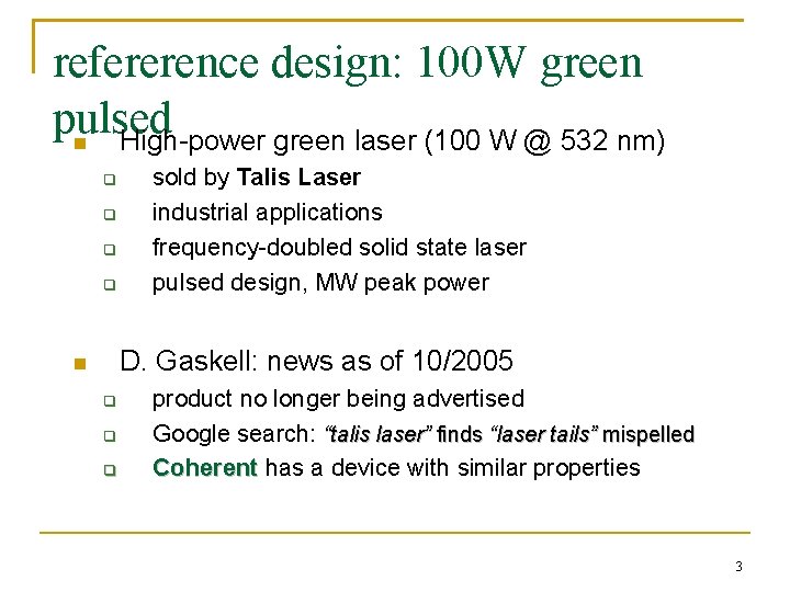 refererence design: 100 W green pulsed n High-power green laser (100 W @ 532