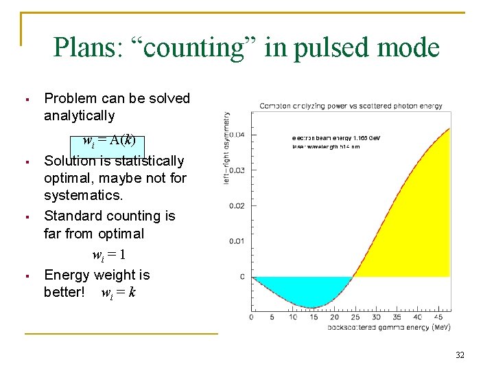 Plans: “counting” in pulsed mode § § Problem can be solved analytically wi =