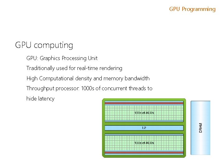 GPU Programming GPU computing GPU: Graphics Processing Unit Traditionally used for real-time rendering High