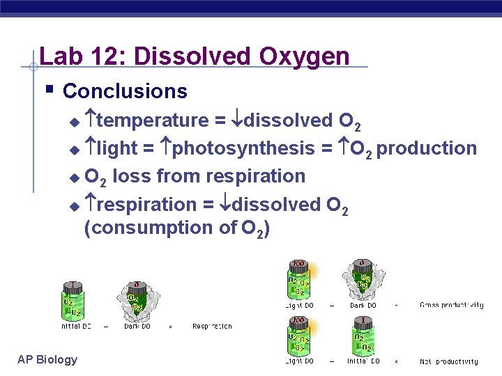 Lab 12: Dissolved Oxygen § Conclusions temperature = dissolved O 2 u light =