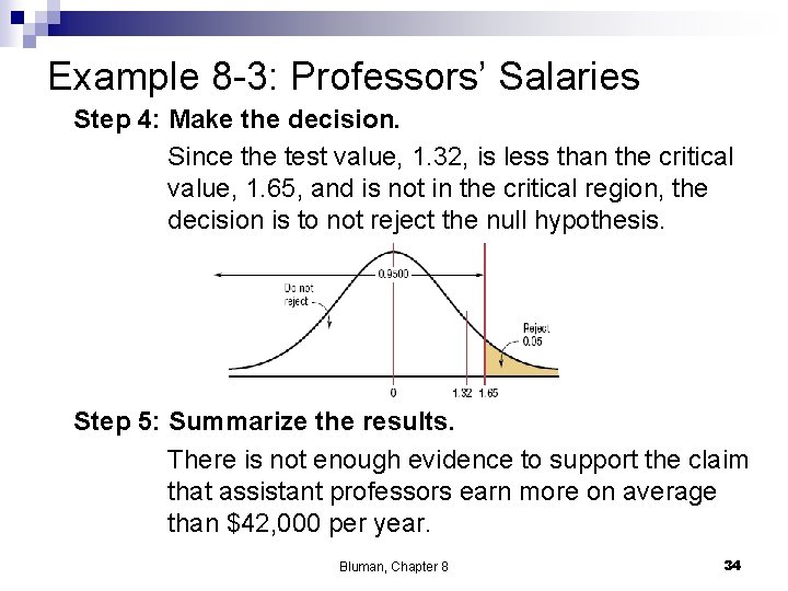 Example 8 -3: Professors’ Salaries Step 4: Make the decision. Since the test value,