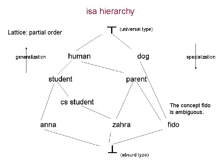 isa hierarchy Lattice: partial order The concept fido is ambiguous. 