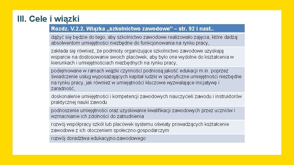 III. Cele i wiązki Rozdz. V. 2. 2. Wiązka „szkolnictwo zawodowe” – str. 92