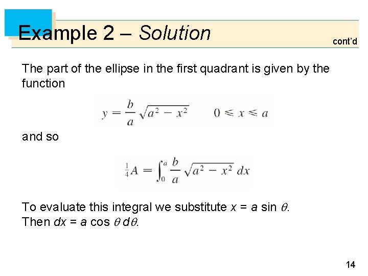 Example 2 – Solution cont’d The part of the ellipse in the first quadrant
