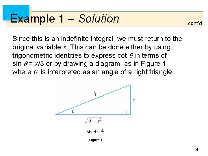 Example 1 – Solution cont’d Since this is an indefinite integral, we must return