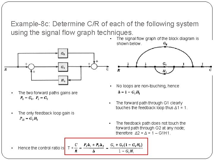 Example-8 c: Determine C/R of each of the following system using the signal flow Example-8 c: Determine C/R of each of the following system using the signal flow