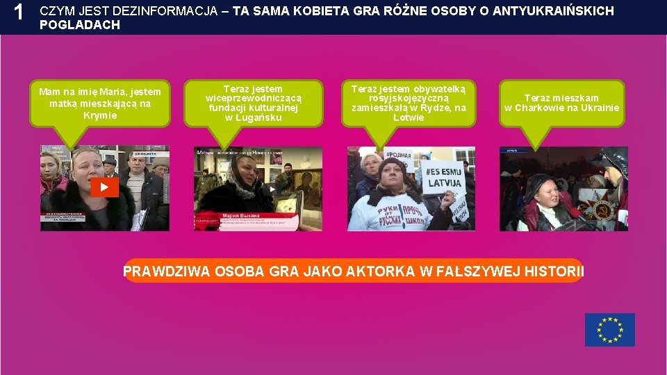 1 CZYM JEST DEZINFORMACJA – TA SAMA KOBIETA GRA RÓŻNE OSOBY O ANTYUKRAIŃSKICH POGLADACH