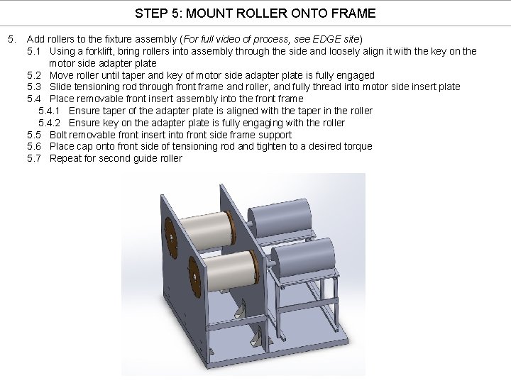 STEP 5: MOUNT ROLLER ONTO FRAME 5. Add rollers to the fixture assembly (For