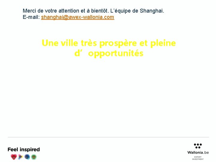 Merci de votre attention et à bientôt. L’équipe de Shanghai. E-mail: shanghai@awex-wallonia. com Une