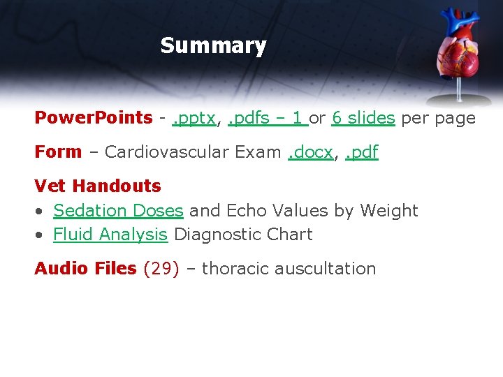 Summary Power. Points -. pptx, . pdfs – 1 or 6 slides per page