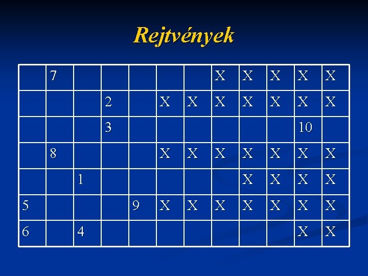 Rejtvények 7 2 X X X 3 10 8 X X X 1 5