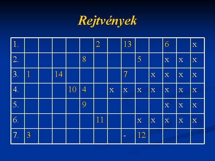 Rejtvények 1. 2 2. 3. 1 8 7 10 4 5. 9 7. 3