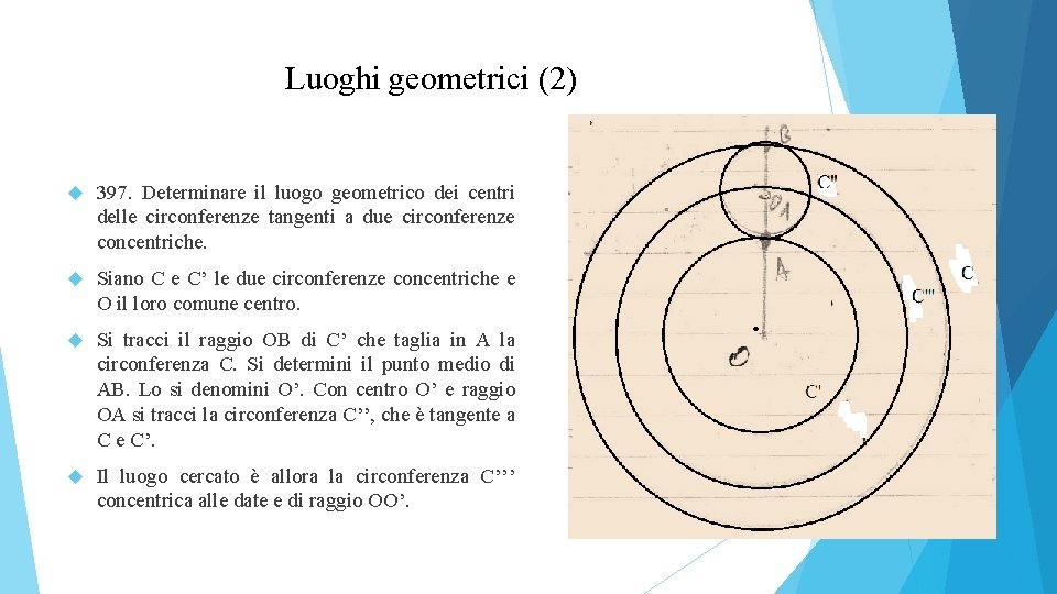 Luoghi geometrici (2) 397. Determinare il luogo geometrico dei centri delle circonferenze tangenti a