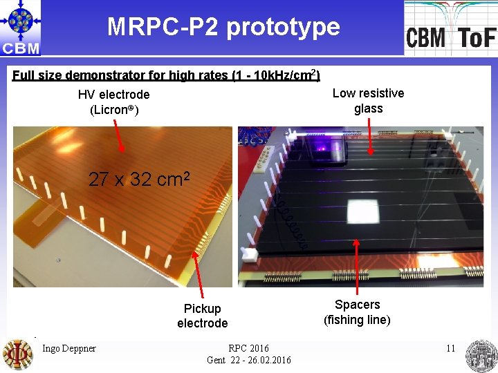 MRPC-P 2 prototype Full size demonstrator for high rates (1 - 10 k. Hz/cm