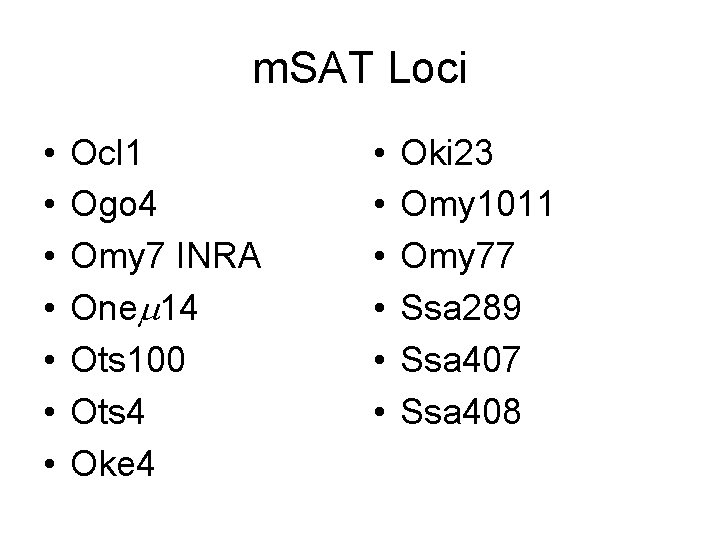 m. SAT Loci • • Ocl 1 Ogo 4 Omy 7 INRA Onem 14