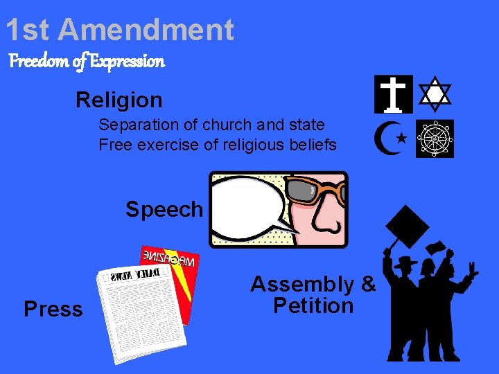 1 st Amendment Freedom of Expression Religion Separation of church and state Free exercise