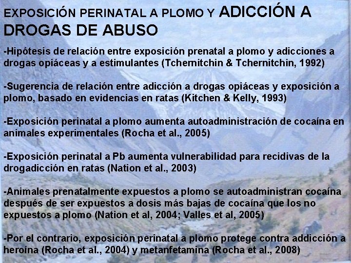 EXPOSICIÓN PERINATAL A PLOMO Y ADICCIÓN A DROGAS DE ABUSO -Hipótesis de relación entre