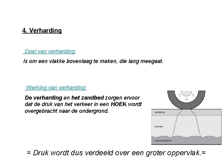 4. Verharding Doel van verharding: Is om een vlakke bovenlaag te maken, die lang