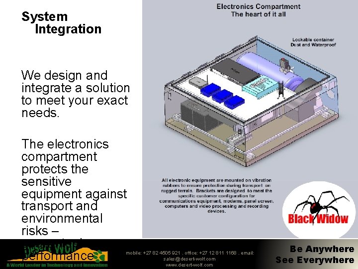 System Integration We design and integrate a solution to meet your exact needs. The
