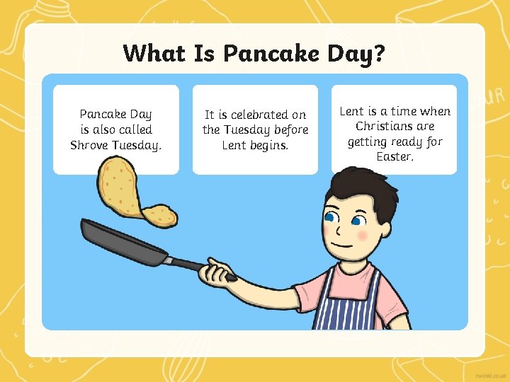 What Is Pancake Day? Pancake Day is also called Shrove Tuesday. It is celebrated