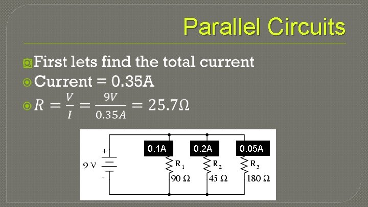 Parallel Circuits � 0. 1 A 0. 2 A 0. 05 A 