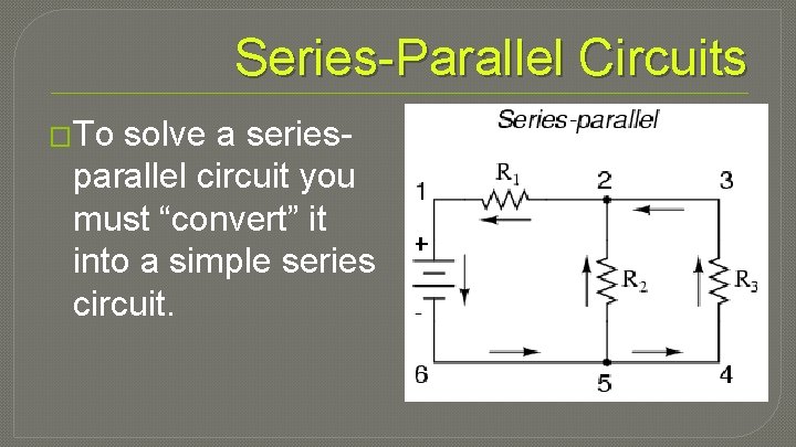 Series-Parallel Circuits �To solve a seriesparallel circuit you must “convert” it into a simple