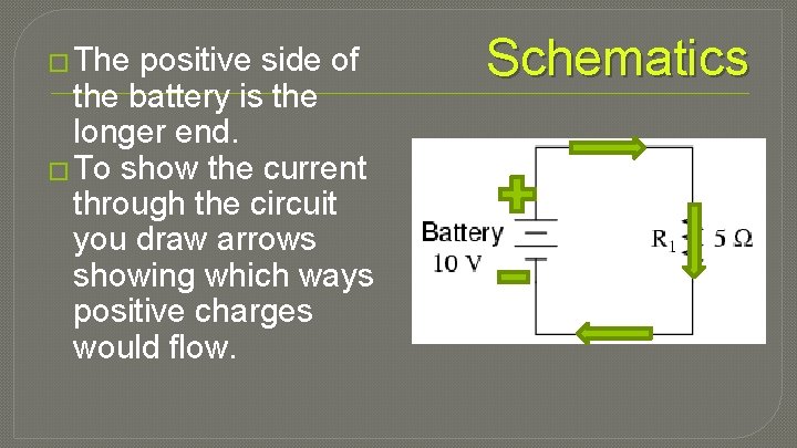 � The positive side of the battery is the longer end. � To show