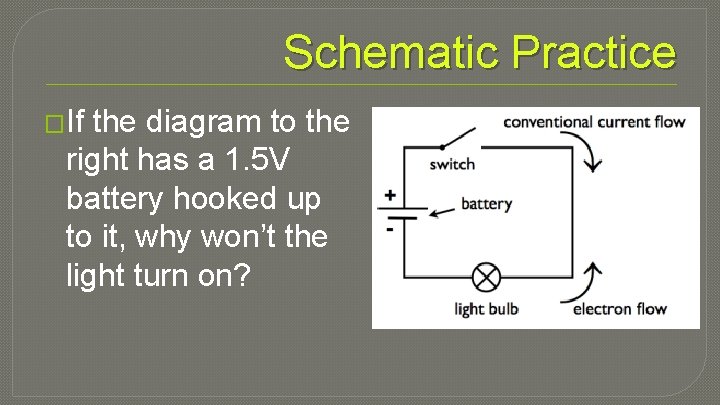 Schematic Practice �If the diagram to the right has a 1. 5 V battery