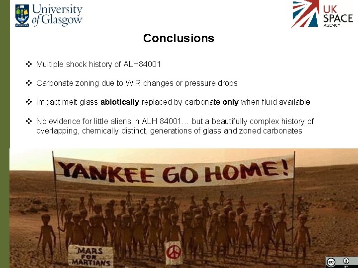 Conclusions v Multiple shock history of ALH 84001 v Carbonate zoning due to W: