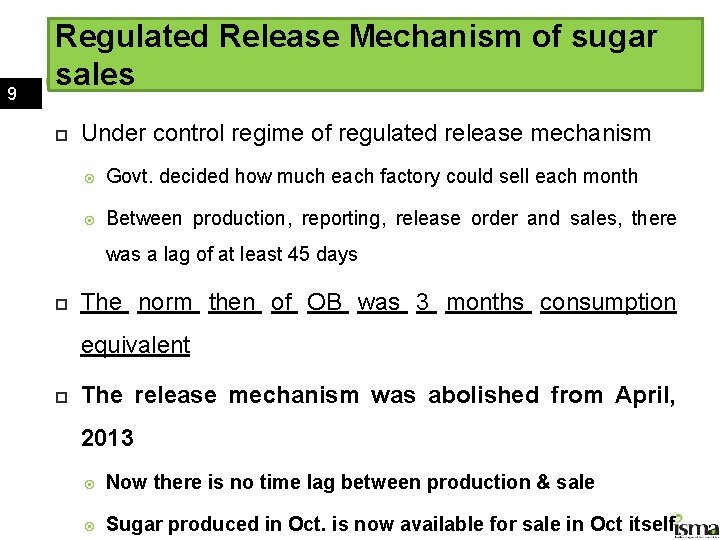 9 Regulated Release Mechanism of sugar sales Under control regime of regulated release mechanism