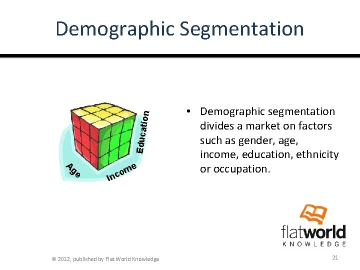 Educat ion Demographic Segmentation A ge me o Inc © 2012, published by Flat