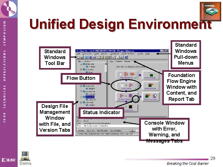 Unified Design Environment Standard Windows Pull-down Menus Standard Windows Tool Bar Flow Button Design