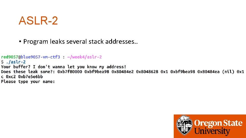 ASLR-2 • Program leaks several stack addresses. . 